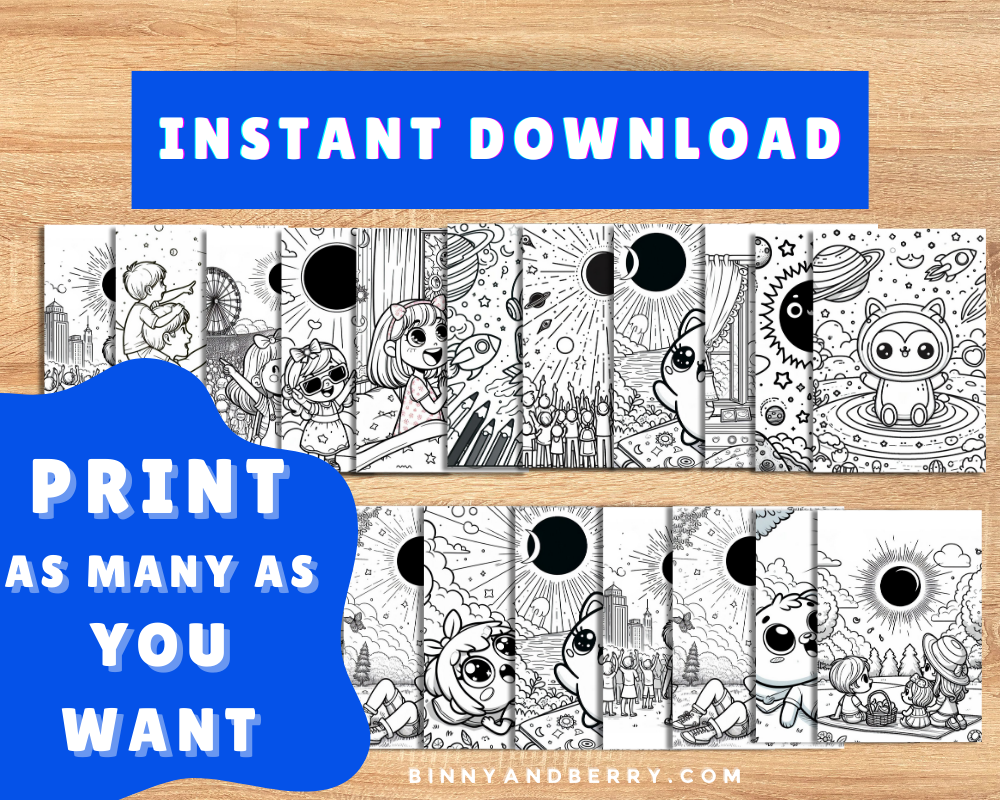 38 Solar Eclipse Printable Coloring Pages Activity Sheets| Instant Digital Download